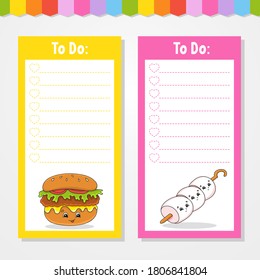 To do list for kids. Empty template. The rectangular shape. Isolated color vector illustration. Funny character. Cartoon style. For the diary, notebook, bookmark.