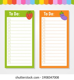 To do list for kids. Empty template. The rectangular shape. Isolated color vector illustration. Funny character. Cartoon style. For the diary, notebook, bookmark.