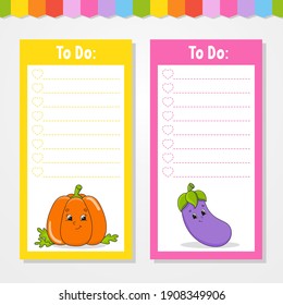 To do list for kids. Empty template. The rectangular shape. Isolated color vector illustration. Funny character. Cartoon style. For the diary, notebook, bookmark.