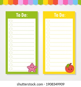 To do list for kids. Empty template. The rectangular shape. Isolated color vector illustration. Funny character. Cartoon style. For the diary, notebook, bookmark.