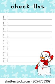 To do list for kids. Empty template. Check list. The rectangular shape. Isolated color vector illustration. Funny character. Cartoon style. For the diary, notebook, bookmark.