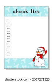 Liste für Kinder zu machen. Leere Vorlage. Checkliste. Die rechteckige Form. Einzige farbige Vektorgrafik. Hübscher Charakter. Cartoon-Stil. Für das Tagebuch, Notizbuch, Lesezeichen.