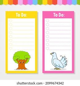 To do list for kids. Empty template. The rectangular shape. Isolated color vector illustration. Funny character. cartoon style. For the diary, notebook, bookmark.