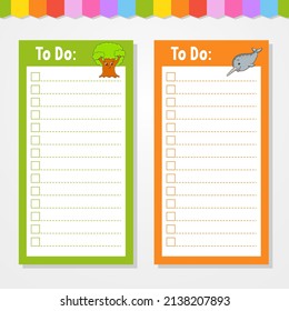 To do list for kids. Empty template. The rectangular shape. Isolated color vector illustration. Funny character. cartoon style. For the diary, notebook, bookmark.