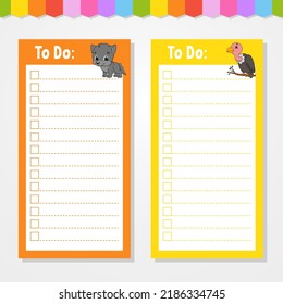 To do list for kids. Empty template. The rectangular shape. Isolated color vector illustration. Funny character. cartoon style. For the diary, notebook, bookmark.