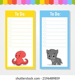 To do list for kids. Empty template. The rectangular shape. Isolated color vector illustration. Funny character. cartoon style. For the diary, notebook, bookmark.