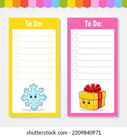 To do list for kids. Empty template. The rectangular shape. Funny character. cartoon style. For the diary, notebook, bookmark. Vector illustration.