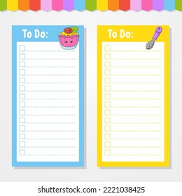 To do list for kids. Empty template. The rectangular shape. Isolated color vector illustration. Funny character. cartoon style. For the diary, notebook, bookmark.