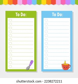 To do list for kids. Empty template. The rectangular shape. Isolated color vector illustration. Funny character. cartoon style. For the diary, notebook, bookmark.