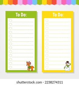 To do list for kids. Empty template. The rectangular shape. Funny character. cartoon style. For the diary, notebook, bookmark. Vector illustration.