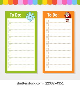 To do list for kids. Empty template. The rectangular shape. Funny character. cartoon style. For the diary, notebook, bookmark. Vector illustration.