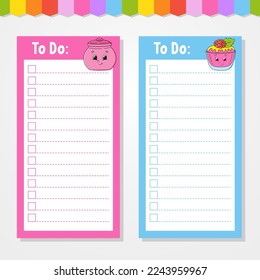 To do list for kids. Empty template. The rectangular shape. Isolated color vector illustration. Funny character. cartoon style. For the diary, notebook, bookmark.