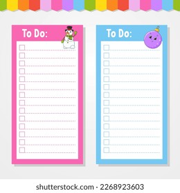 To do list for kids. Empty template. The rectangular shape. Funny character. cartoon style. For the diary, notebook, bookmark. Vector illustration.