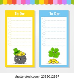 To do list for kids. Empty template. The rectangular shape. Funny character. cartoon style. For the diary, notebook, bookmark. Vector illustration.