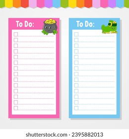 To do list for kids. Empty template. The rectangular shape. Funny character. cartoon style. For the diary, notebook, bookmark. Vector illustration.