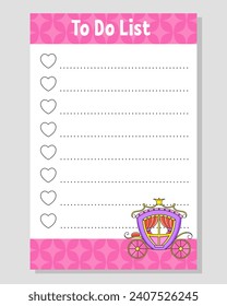 To do list for kids. Empty template. The rectangular shape. Funny character. cartoon style. For the diary, notebook, bookmark. Vector illustration.
