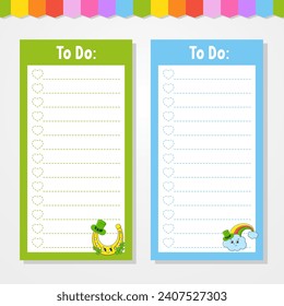 To do list for kids. Empty template. The rectangular shape. Funny character. cartoon style. For the diary, notebook, bookmark. Vector illustration.