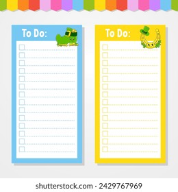 To do list for kids. Empty template. The rectangular shape. Funny character. cartoon style. For the diary, notebook, bookmark. Vector illustration.