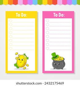 To do list for kids. Empty template. The rectangular shape. Funny character. cartoon style. For the diary, notebook, bookmark. Vector illustration.