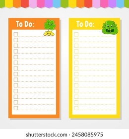 To do list for kids. Empty template. The rectangular shape. Funny character. cartoon style. For the diary, notebook, bookmark. Vector illustration.