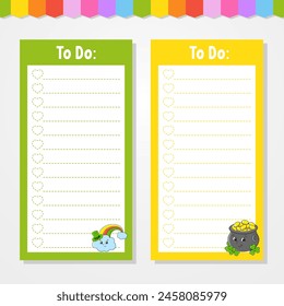 To do list for kids. Empty template. The rectangular shape. Funny character. cartoon style. For the diary, notebook, bookmark. Vector illustration.