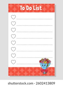 To do list for kids. Empty template. The rectangular shape. Funny character. cartoon . For the diary, notebook, bookmark. Vector illustration.