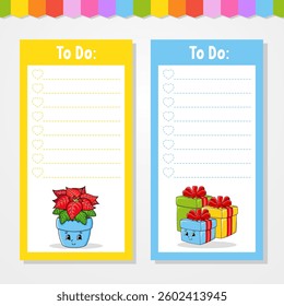 To do list for kids. Empty template. The rectangular shape. Funny character. cartoon . For the diary, notebook, bookmark. Vector illustration.