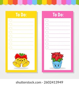 To do list for kids. Empty template. The rectangular shape. Funny character. cartoon . For the diary, notebook, bookmark. Vector illustration.