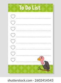 To do list for kids. Empty template. The rectangular shape. Funny character. cartoon . For the diary, notebook, bookmark. Vector illustration.