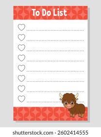 To do list for kids. Empty template. The rectangular shape. Funny character. cartoon . For the diary, notebook, bookmark. Vector illustration.