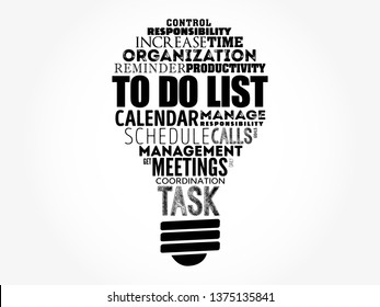 To Do List light bulb word cloud collage, business concept background