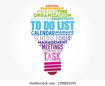 To Do List light bulb word cloud collage, business concept background