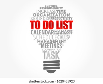 To Do List light bulb word cloud collage, business concept background