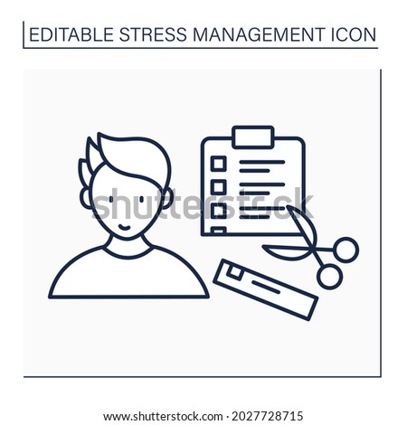 To do list line icon. Eliminate unimportant tasks. Emotional and physical comfort. Analyze schedule, responsibilities.Mental health concept. Isolated vector illustration. Editable stroke