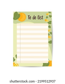 to do list with line for notes with citrus fruit vector illustration