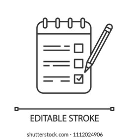 To Do List Linear Icon. Thin Line Illustration. Notepad With Pencil. Taking Notes. Checklist. Contour Symbol. Vector Isolated Outline Drawing. Editable Stroke