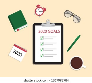 To do list for New Year. Checklist for results, 2020 goals vector illustration
