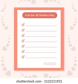 To Do List and Note concept illustration in Valentine's day.