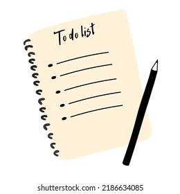 To do list notebook illustration with pen isolated on white background