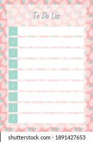 To Do List. Notebook page on a background of a cute strawberry pattern. Vector 10 ESP.