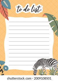 To do list notes concept. with zebra and tropical hand drawn illustrations.