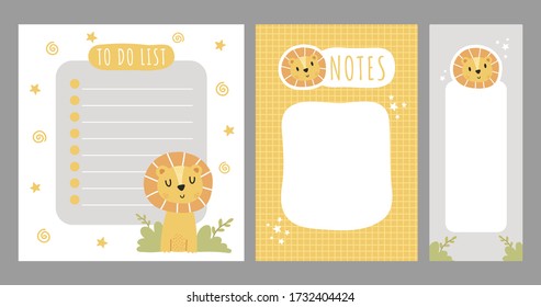 To do list and notes for kids. Cute Lion.