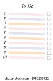 Liste erstellen. Numerische Liste mit Kästchen und Aquarelllinien in Pastellfarben.