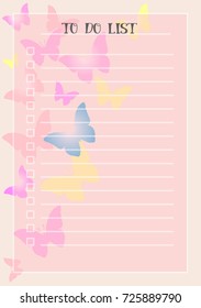 To do list on the background with butterflies
