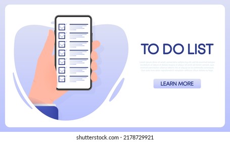 To do list on smartphone. Check list. Online survey. Vector illustration.