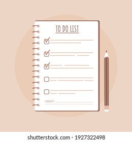 To Do List On The Table. Planning And Organization Of Work. Vector Illustration In Flat Cartoon Style.