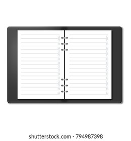 To Do List open realistic notebook with blank pages vector mockup