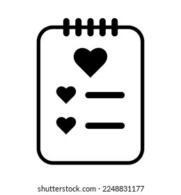 To Do List outline vector with heart. Planning holiday, check list, wishlist. High quality black outline vector for web site design and mobile apps.