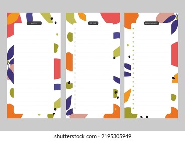 To Do List page template. Planners, organizers paper design with lines for plan, notes. Modern trendy notebooks sheet background with border pattern in doodle style. Vector illustration