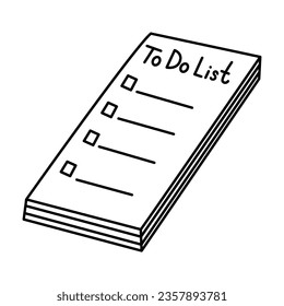 To do list paper notes block vector doodle hand drawn illustration black outline.